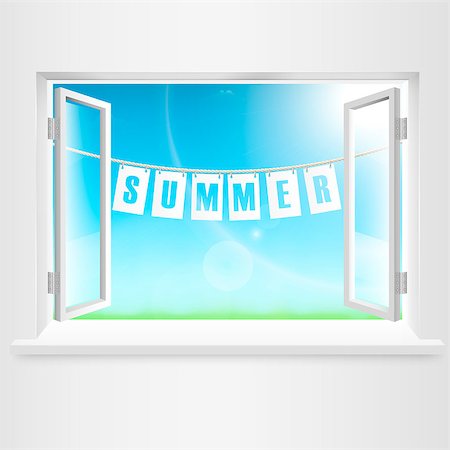 spring house concept - Summer Banner Hanging Out Of Window. Vector Illustration. Stock Photo - Budget Royalty-Free & Subscription, Code: 400-07820254