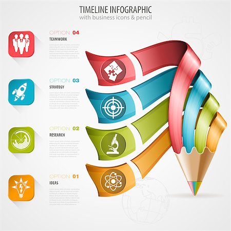 pencils graph - Business Timeline Infographic with Pencil, Icons and Number Options. Vector Template Stock Photo - Budget Royalty-Free & Subscription, Code: 400-07820305