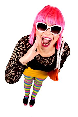 funny wig woman - woman with pink hair wearing colorful stylish outfit Stock Photo - Budget Royalty-Free & Subscription, Code: 400-07820754