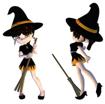 simsearch:400-09068519,k - Digitally rendered image of a cute cartoon witch with broom. Foto de stock - Royalty-Free Super Valor e Assinatura, Número: 400-07820822