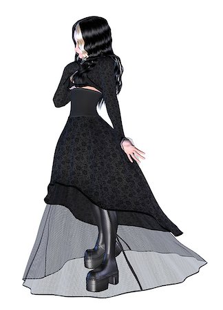 simsearch:400-07619565,k - Digitally rendered image of a gothic girl in black dress on white background. Foto de stock - Royalty-Free Super Valor e Assinatura, Número: 400-07820854