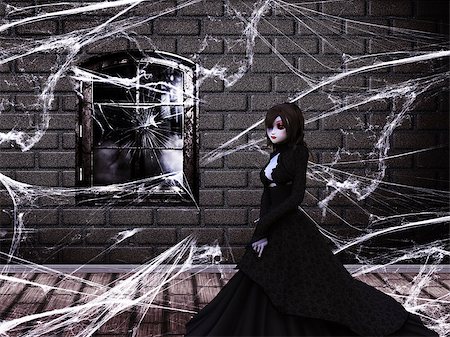 simsearch:400-08615330,k - Illustration of haunted old castle interior with ghost, vampire woman. Stock Photo - Budget Royalty-Free & Subscription, Code: 400-07820851