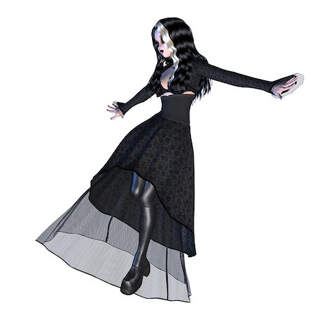 simsearch:400-07619565,k - Digitally rendered image of a gothic girl in black dress on white background. Foto de stock - Royalty-Free Super Valor e Assinatura, Número: 400-07820852