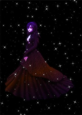 Abstract starry background with gothic girl in black dress. Stock Photo - Budget Royalty-Free & Subscription, Code: 400-07820889