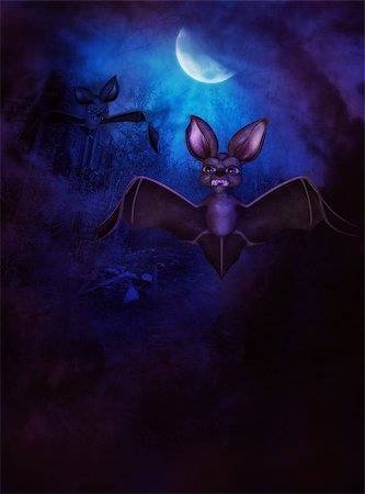 simsearch:400-04135705,k - Cartoon 3d bats flying in the night with a moon in the background. Foto de stock - Royalty-Free Super Valor e Assinatura, Número: 400-07820909