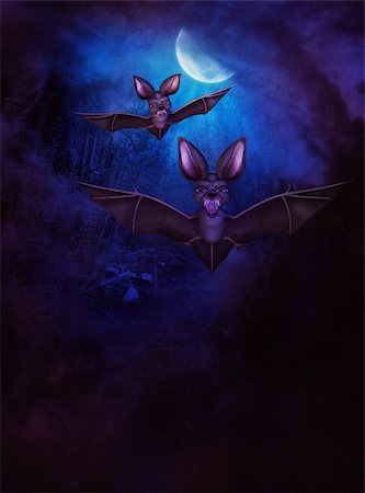 simsearch:400-04135705,k - Cartoon 3d bats flying in the night with a moon in the background. Foto de stock - Royalty-Free Super Valor e Assinatura, Número: 400-07820910