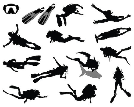 simsearch:400-08503188,k - Black silhouette of diver, vector Stock Photo - Budget Royalty-Free & Subscription, Code: 400-07820998