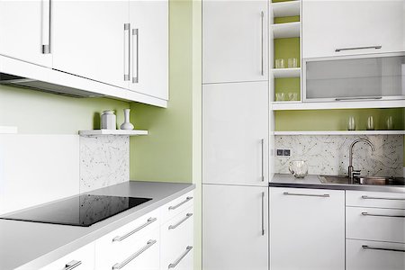 Empty simplicity kitchen in white and pistachio colors. Can be used as a background. Stock Photo - Budget Royalty-Free & Subscription, Code: 400-07821091