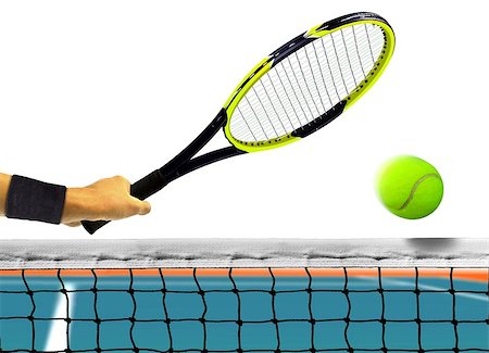 simsearch:400-08755898,k - Hitting Tennis Ball in Front of the Net over White Stock Photo - Budget Royalty-Free & Subscription, Code: 400-07821438