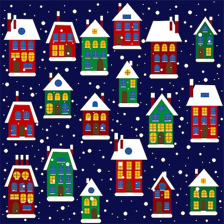 snow cosy - Christmas background with houses Stock Photo - Budget Royalty-Free & Subscription, Code: 400-07822466