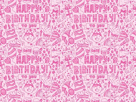 Seamless Doodle Birthday party pattern background Stock Photo - Budget Royalty-Free & Subscription, Code: 400-07822553