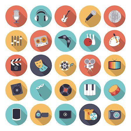 Flat design icons for leisure and entertainment. Vector eps10 with transparency. Stock Photo - Budget Royalty-Free & Subscription, Code: 400-07822889