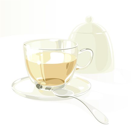 simsearch:400-08788125,k - Cup of tea on saucer with spoon and teapot. Vector illustration. Stock Photo - Budget Royalty-Free & Subscription, Code: 400-07822882