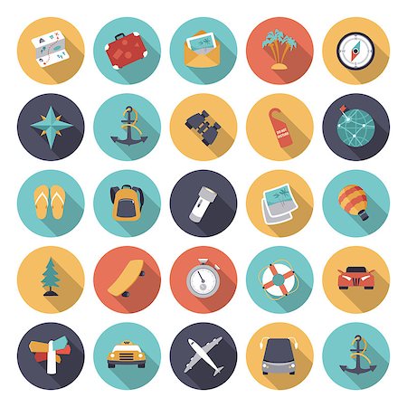 Flat design icons for travel and transportation. Vector eps10 with transparency. Stock Photo - Budget Royalty-Free & Subscription, Code: 400-07822893