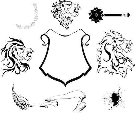 heraldic lion head coat of arms tattoo set in vector format very easy to edit Stock Photo - Budget Royalty-Free & Subscription, Code: 400-07823095