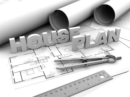 simsearch:400-06098950,k - 3d illustration of house blueprints concept Photographie de stock - Aubaine LD & Abonnement, Code: 400-07823159