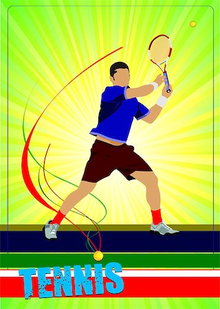 simsearch:400-07758215,k - Man tennis player. Colored Vector illustration for designers Fotografie stock - Microstock e Abbonamento, Codice: 400-07823503