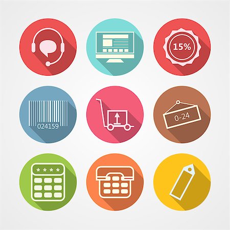 Set of colored flat circle vector icons for internet retail service on gray background. Stock Photo - Budget Royalty-Free & Subscription, Code: 400-07823560