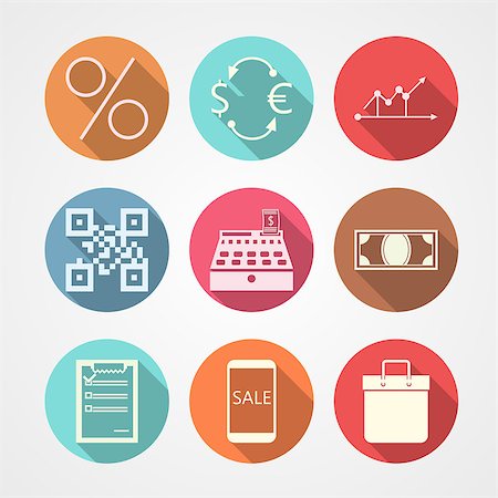 simsearch:400-04702983,k - Set of colored flat circle vector icons for e-commerce on gray background. Stock Photo - Budget Royalty-Free & Subscription, Code: 400-07823561