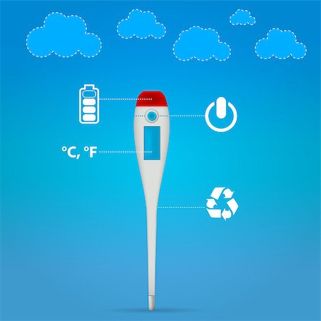 simsearch:400-05203733,k - Infographic for the gray digital medical thermometer with blue display and instruction. Isolated vector illustration on blue. Foto de stock - Super Valor sin royalties y Suscripción, Código: 400-07823572