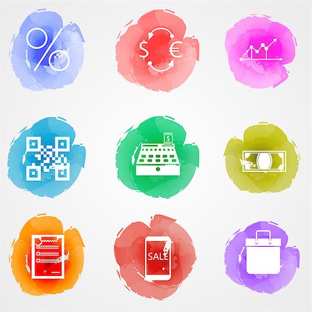 simsearch:400-07549364,k - Set of vector colored watercolor stains icons with white contour elements for web finance market on gray background. Stock Photo - Budget Royalty-Free & Subscription, Code: 400-07823613