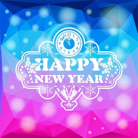 Abstract New Year Mosaic Pattern with Clock, Snowflake and Glass on Modern triangle pattern, vector background for design Stock Photo - Budget Royalty-Free & Subscription, Code: 400-07823649