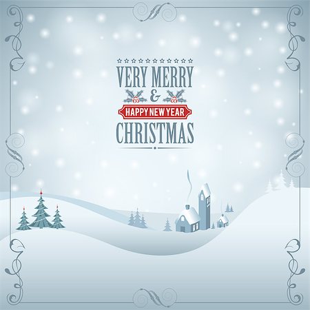 decor home new year - Christmas background with Retro Frame, Tree and House. Vector Template for Cover, Flyer, Brochure. Stock Photo - Budget Royalty-Free & Subscription, Code: 400-07823668