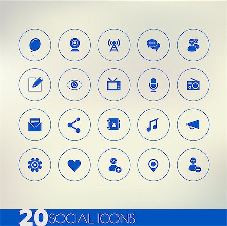 Simple thin social blue icons on light blurred background, 10 EPS Stock Photo - Budget Royalty-Free & Subscription, Code: 400-07823778