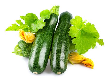 simsearch:400-07667021,k - Fresh zucchini with green leaf and flower. Isolated on white background Stock Photo - Budget Royalty-Free & Subscription, Code: 400-07823781