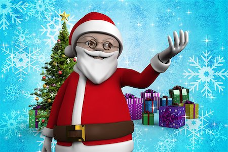 simsearch:400-07834588,k - Cute cartoon santa claus against christmas tree with gifts Fotografie stock - Microstock e Abbonamento, Codice: 400-07834254