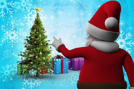 simsearch:400-07834588,k - Cute cartoon santa claus against christmas tree with gifts Fotografie stock - Microstock e Abbonamento, Codice: 400-07834256