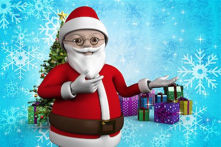 simsearch:400-07834588,k - Cute cartoon santa claus against christmas tree with gifts Fotografie stock - Microstock e Abbonamento, Codice: 400-07834257
