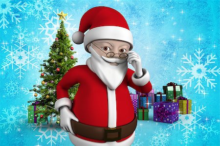 simsearch:400-07834588,k - Cute cartoon santa claus against christmas tree with gifts Fotografie stock - Microstock e Abbonamento, Codice: 400-07834258