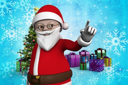 simsearch:400-07834588,k - Cute cartoon santa claus against christmas tree with gifts Fotografie stock - Microstock e Abbonamento, Codice: 400-07834253