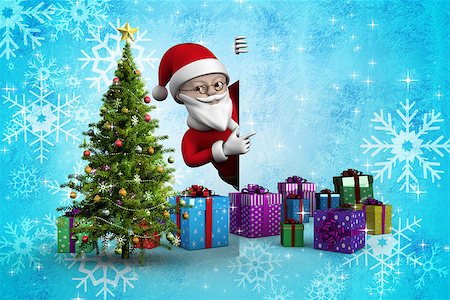 Cute cartoon santa claus against christmas tree with gifts Stock Photo - Budget Royalty-Free & Subscription, Code: 400-07834267