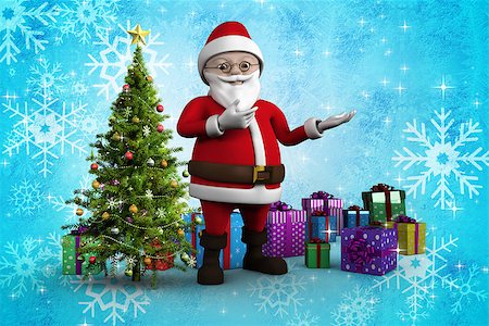 simsearch:400-07834588,k - Cute cartoon santa claus against christmas tree with gifts Fotografie stock - Microstock e Abbonamento, Codice: 400-07834269