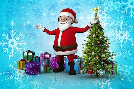 simsearch:400-07834588,k - Cute cartoon santa claus against christmas tree with gifts Fotografie stock - Microstock e Abbonamento, Codice: 400-07834261