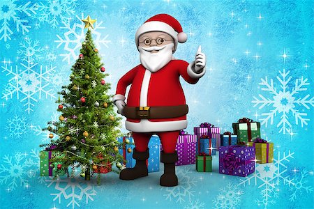 simsearch:400-07834588,k - Cute cartoon santa claus against christmas tree with gifts Fotografie stock - Microstock e Abbonamento, Codice: 400-07834278