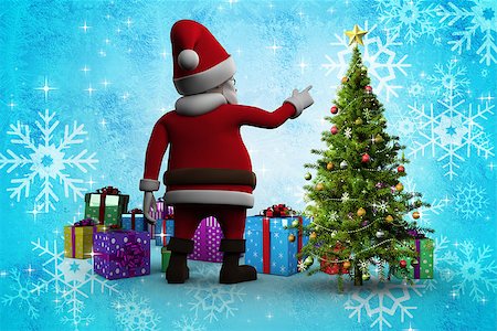 ribbon for christmas cartoon - Cute cartoon santa claus against christmas tree with gifts Stock Photo - Budget Royalty-Free & Subscription, Code: 400-07834279
