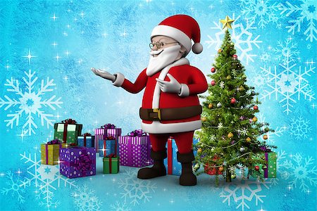 simsearch:400-07834588,k - Cute cartoon santa claus against christmas tree with gifts Fotografie stock - Microstock e Abbonamento, Codice: 400-07834280