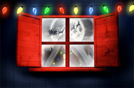 santa and reindeer - Christmas lights in a line against santa delivery presents to village Stock Photo - Budget Royalty-Free & Subscription, Code: 400-07834359