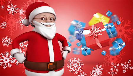 simsearch:400-07834588,k - Cute cartoon santa claus against red snow flake pattern design Fotografie stock - Microstock e Abbonamento, Codice: 400-07834659