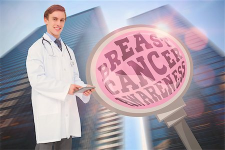 Doctor with breast cancer awareness message for awareness month Stock Photo - Budget Royalty-Free & Subscription, Code: 400-07835156