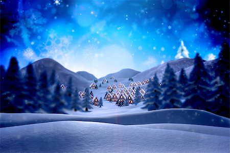 simsearch:400-07755560,k - Cute christmas village against snowy landscape with fir trees Stock Photo - Budget Royalty-Free & Subscription, Code: 400-07835233