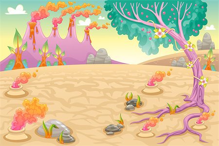 prehistoric cartoon trees - Funny prehistoric landscape. Vector and cartoon illustration. Stock Photo - Budget Royalty-Free & Subscription, Code: 400-07835454
