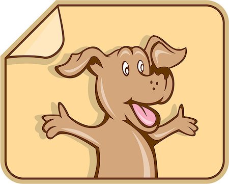 simsearch:400-08627495,k - Illustration of a dog mascot with arms out open welcome welcoming looking to the side set inside label shape on isolated background done in cartoon style. Stock Photo - Budget Royalty-Free & Subscription, Code: 400-07835501