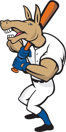 simsearch:400-08617785,k - Illustration of a donkey baseball player holding bat on shoulder batting set on isolated white background done in cartoon style. Stock Photo - Budget Royalty-Free & Subscription, Code: 400-07835502