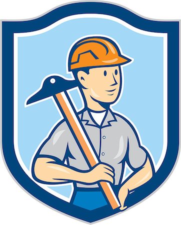Illustration of an engineer architect draftsman standing holding t-square on shoulder looking to the side set inside shield crest on isolated background done in cartoon style. Photographie de stock - Aubaine LD & Abonnement, Code: 400-07835537