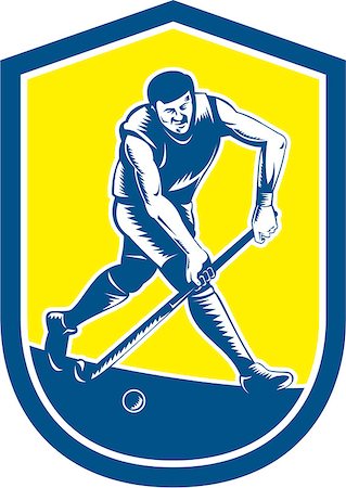 field hockey - Illustration of a field hockey player running with stick striking ball set inside oval shape done in retro woodcut style on isolated background. Stock Photo - Budget Royalty-Free & Subscription, Code: 400-07835590