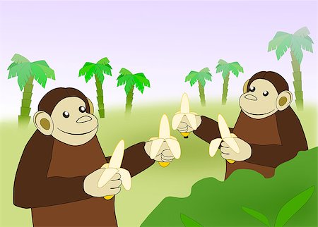 Two happy monkeys with a banana in each hand. Stock Photo - Budget Royalty-Free & Subscription, Code: 400-07835722
